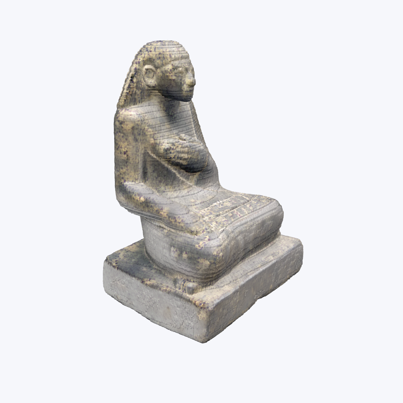 The same statuette after converting the splat to a mesh, showing a softer, blobby surface
